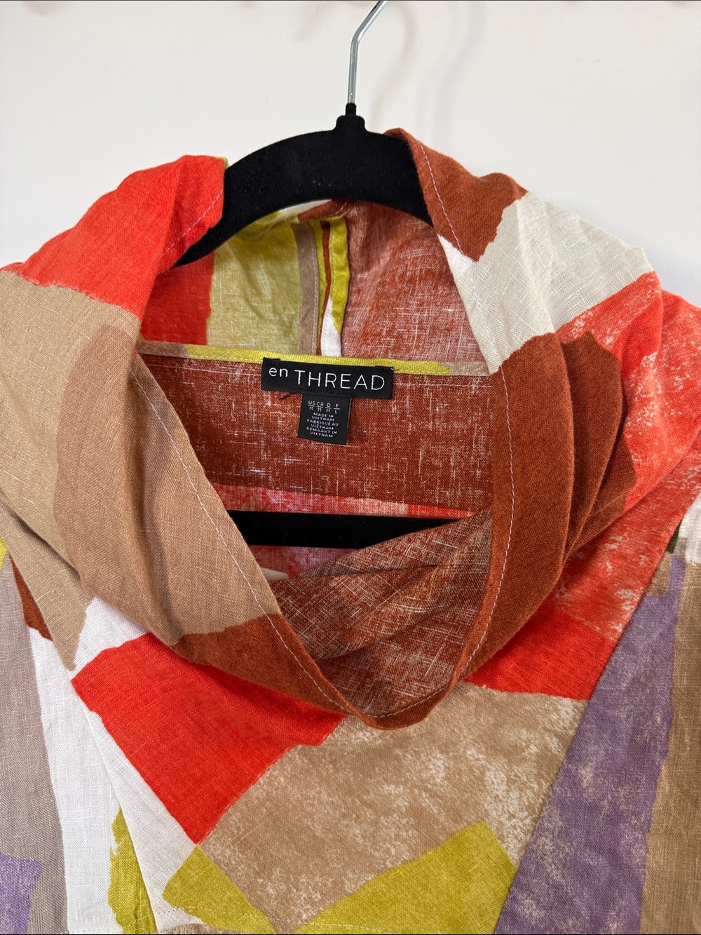 Universal Thread Colorblock Abstract Cowl-Neck Tunic in Red, Lime, Tan - Picture 3 of 3
